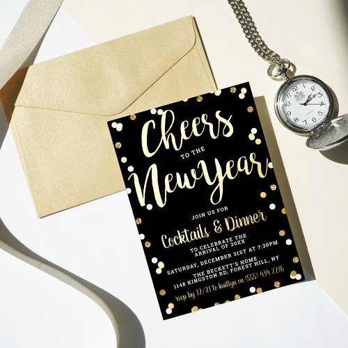 Cheers To The New Year  New Years Eve Party Real Foil Invitation