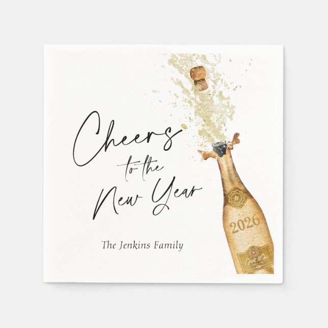Cheers to the New Year Party Personalized Paper Napkins (Front)