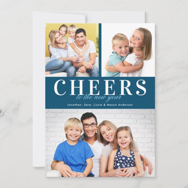 Cheers to the New Year Photo Collage New Years Holiday Card (Front)