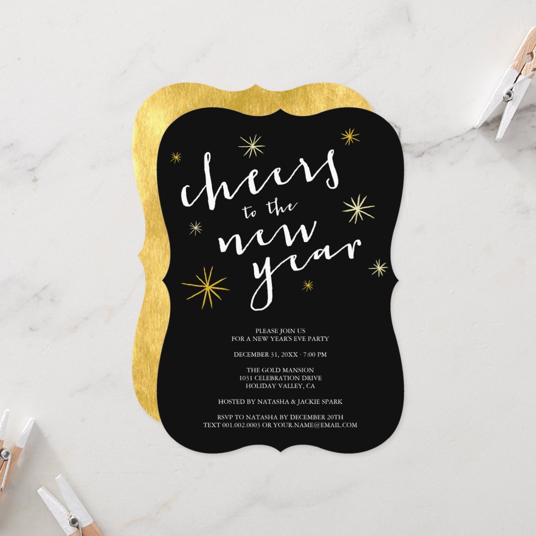 Cheers To The New Year Starburst Stylish Party Invitation | Zazzle