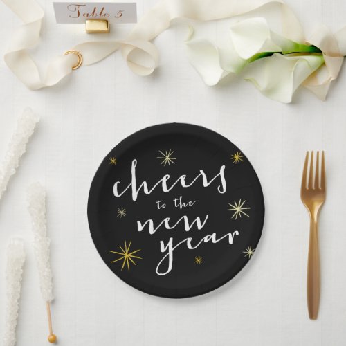 Cheers To The New Year Starbursts Fireworks Modern Paper Plates