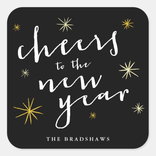 Cheers To The New Year Starbursts Fireworks Modern Square Sticker ...