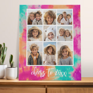 Cheers to the New Year Tie-Dye Teal 70s Vibe Faux Canvas Print
