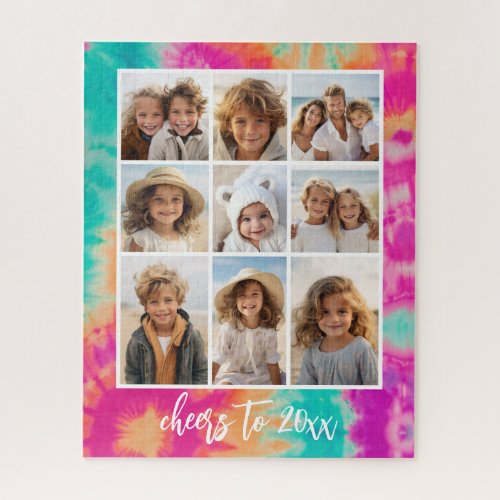Cheers to the New Year Tie_Dye Teal 70s Vibe Jigsaw Puzzle