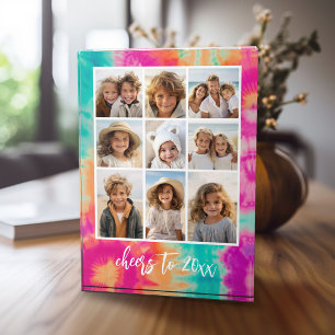 Cheers to the New Year Tie-Dye Teal 70s Vibe Photo Block