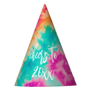 Cheers to the New Year Tie-Dye Teal Photo 70s Vibe Party Hat