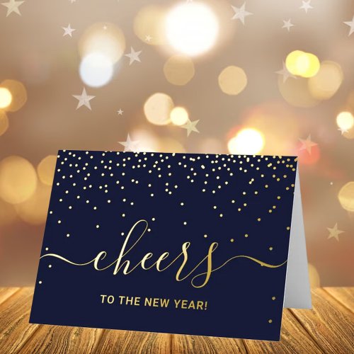 Cheers To The New Year Trendy Typography Photo Foil Holiday Card