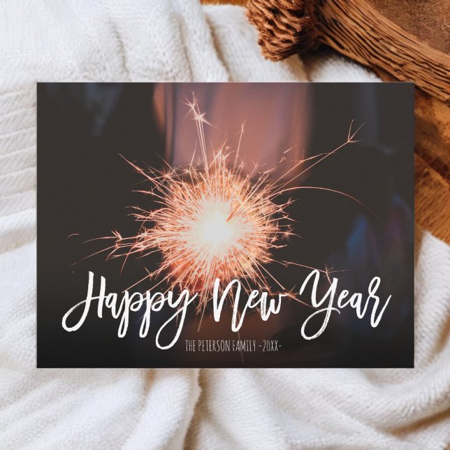 Cheers to the New Year typography sparkles photo Holiday Postcard (Cheers to the New Year typography sparkles photo Holiday Postcard)
