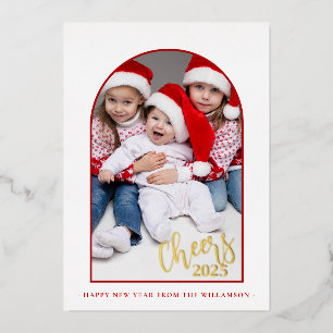 Cheers To The New Year   Vertical Photo    Foil Ho Foil Holiday Card