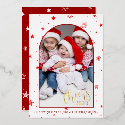 Cheers To The New Year  Vertical Photo    Foil Holiday Card