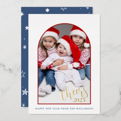 Cheers To The New Year  Vertical Photo    Foil Holiday Card