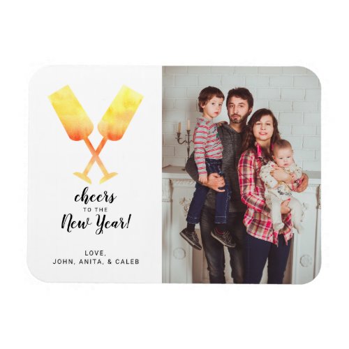 Cheers to the new year watercolor champagne glass magnet