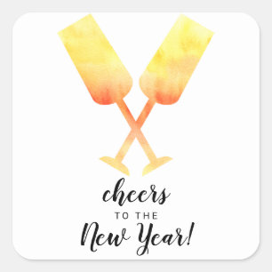 cheers to the new year watercolor champagne glass square sticker