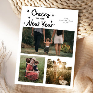 Cheers To The New Year White Multi Photo Holiday Card