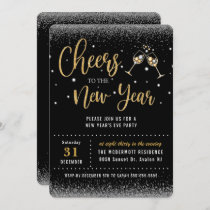 Cheers to the New Year's Eve Party Black Gold  Invitation