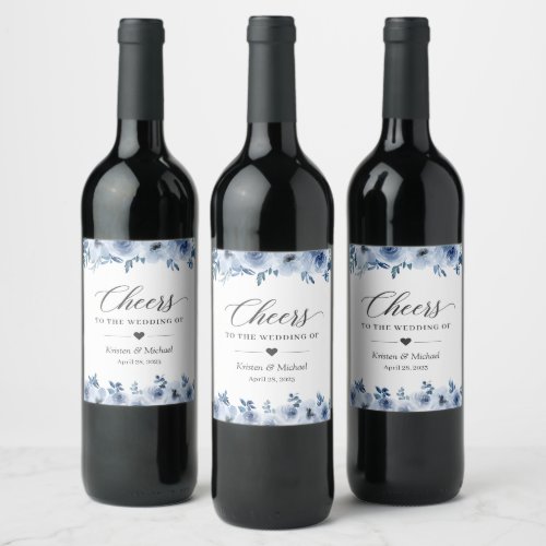 Cheers To The Wedding Bohemian Dusty Blue Floral Wine Label