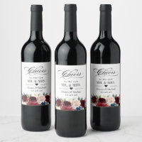 Cheers To the Wedding Burgundy Blush Blue Floral Wine Label