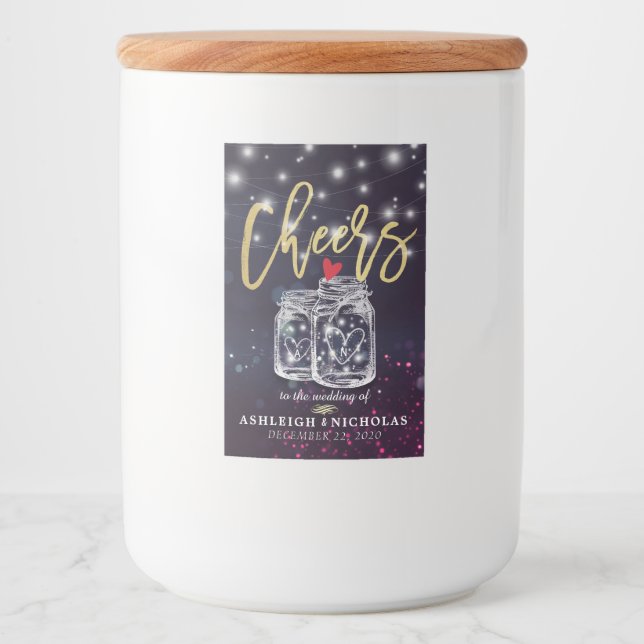 Cheers To The Wedding Chic Mason Jar Purple Lights Food Label (Front)