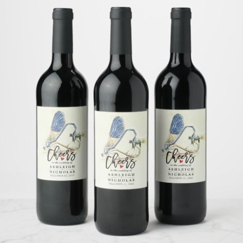 Cheers To The Wedding Dragonfly Mating Love Heart Wine Label