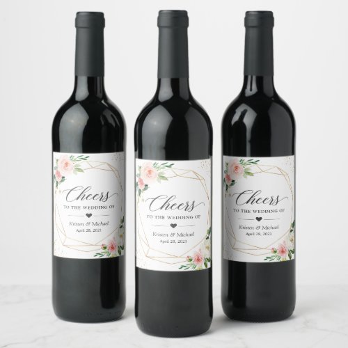 Cheers To The Wedding Modern Elegant Blush Floral Wine Label