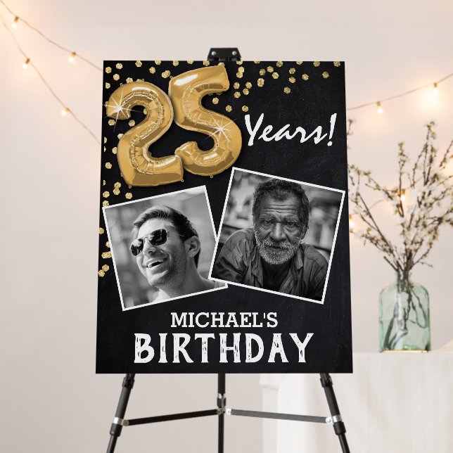 'Cheers to the Years' 2 Photo 25th Birthday Foam Board (In Situ (Stand))