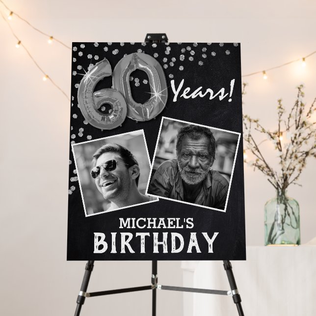 'Cheers to the Years' 2 Photo 60th Birthday Foam Board (In Situ (Stand))
