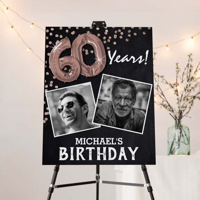 'Cheers to the Years' 2 Photo 60th Birthday Foam Board (In Situ (Stand))