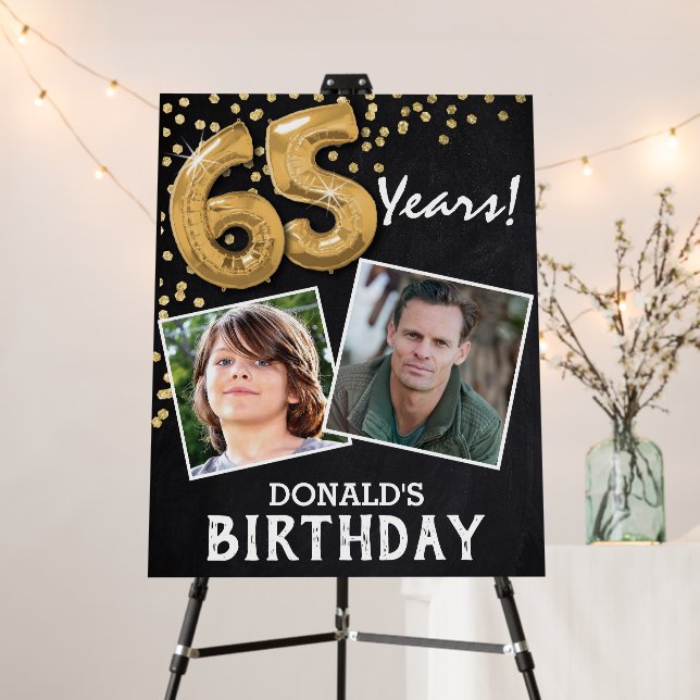 'Cheers to the Years' 2 Photo 65th Birthday Foam Board (In Situ (Stand))