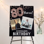 'Cheers to the Years' 2 Photo 80th Birthday Foam Board<br><div class="desc">Celebrating the BIG 80! This welcome sign allow you to upload a before and after photograph of the birthday man or woman. Featuring a rustic chalkboard background,  rose gold number eighty helium balloons,  faux rose gold glitter confetti,  name and occassion.</div>
