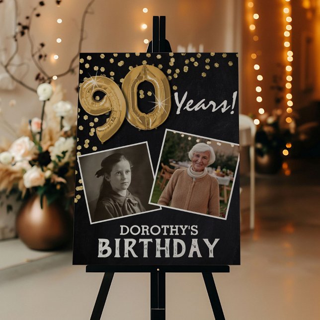 'Cheers to the Years' 2 Photo 90th Birthday Foam Board (Creator Uploaded)