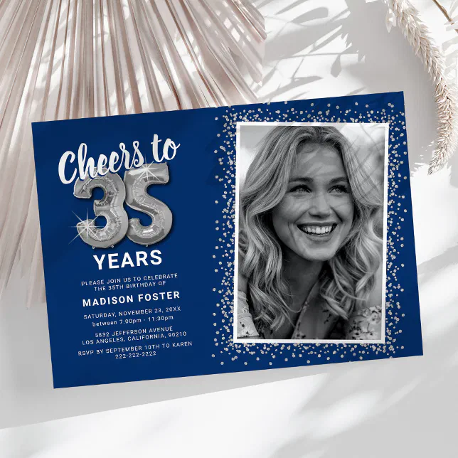 Cheers to The Years 35th Birthday Photo Invitation | Zazzle