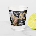 Cheers to the Years 40th Birthday 2 Photo Shot Glass<br><div class="desc">Celebrating the fabulous forty! These shot glasses allow you to upload a before and after photograph of the birthday man or woman in a faux gold frame, with the title 'Cheers to 40 Years!'. Featuring a rustic chalkboard background, faux gold number 40 helium balloons, faux gold glitter confetti, a Happy...</div>