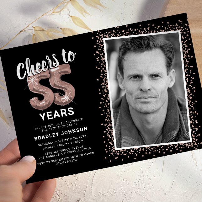 Cheers to The Years 55th Birthday Photo Invitation (Creator Uploaded)