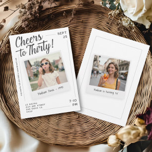 Cheers to Thirty 30 Retro Photo Birthday Invitation