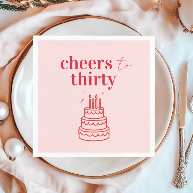 Cheers to Thirty Birthday | Pink 30th Party Napkins (Creator Uploaded)