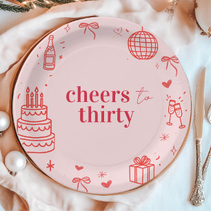 Cheers to Thirty Birthday Pink Party Paper Plates