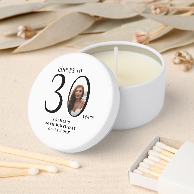 Cheers to Thirty Minimal Photo 30th Birthday Mini Candle Favors (Insitu)
