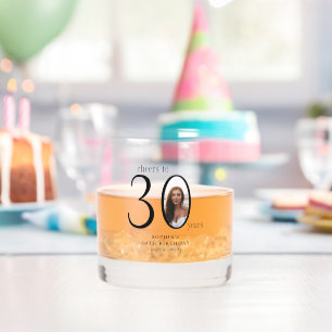 Cheers to Thirty Minimal Photo 30th Birthday Whiskey Glass