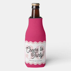 Cheers to Thirty Modern Wavy Pink 30th Birthday Bottle Cooler