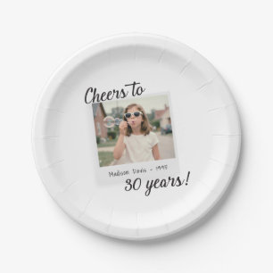 Cheers to Thirty Years 30 Retro Photo Birthday Paper Plates
