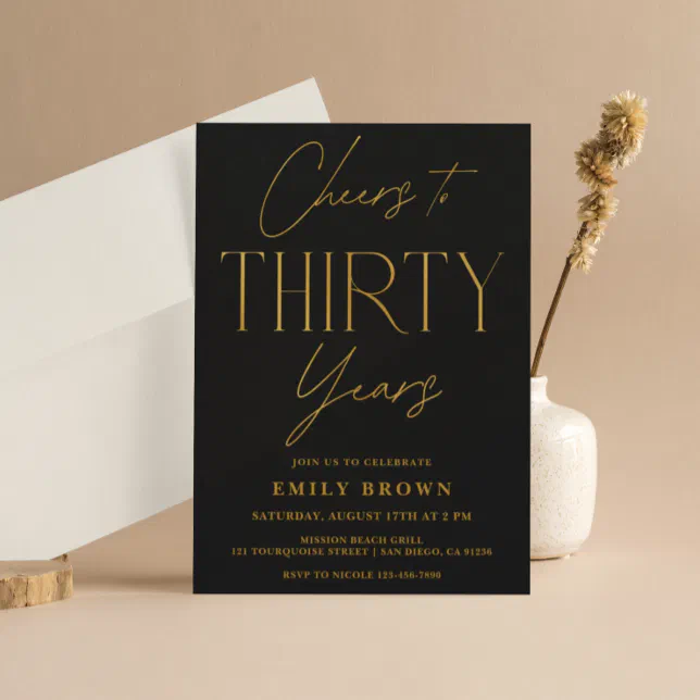 Cheers To Thirty Years 30th Birthday Party Invitation Zazzle 7829