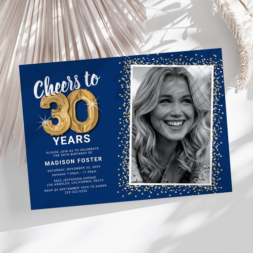 Cheers to Thirty Years 30th Birthday Photo Invitation