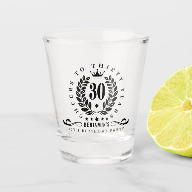 Cheers To Thirty Years Personalized 30th Birthday Shot Glass (Front)