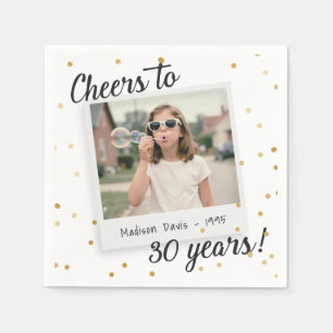 Cheers to Thirty Years Retro Photo Birthday Gold Napkins