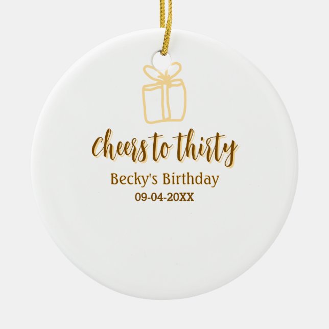 Cheers to thirty yellow brown birthday pastel gift ceramic ornament (Front)