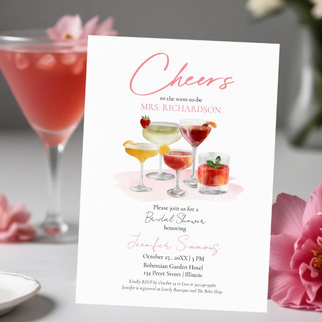 Cheers to | Watercolor Cocktails Bridal Shower  Invitation (Creator Uploaded)