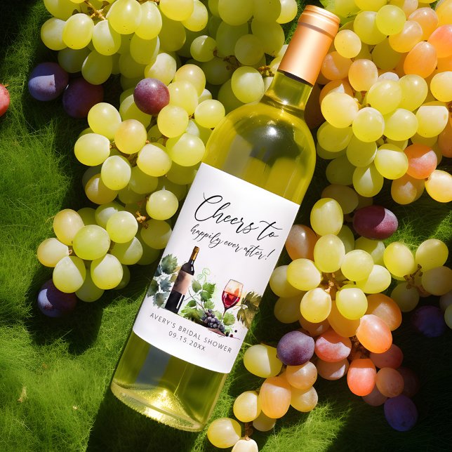 Cheers to Wine Themed Watercolor Bridal Shower Label (Creator Uploaded)