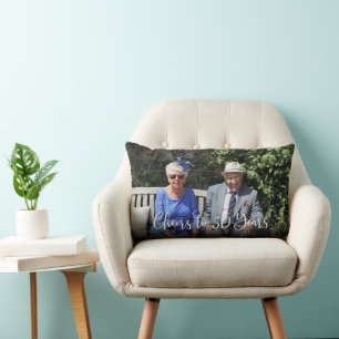 Cheers to XX Years Anniversary Couple Photo Lumbar Pillow