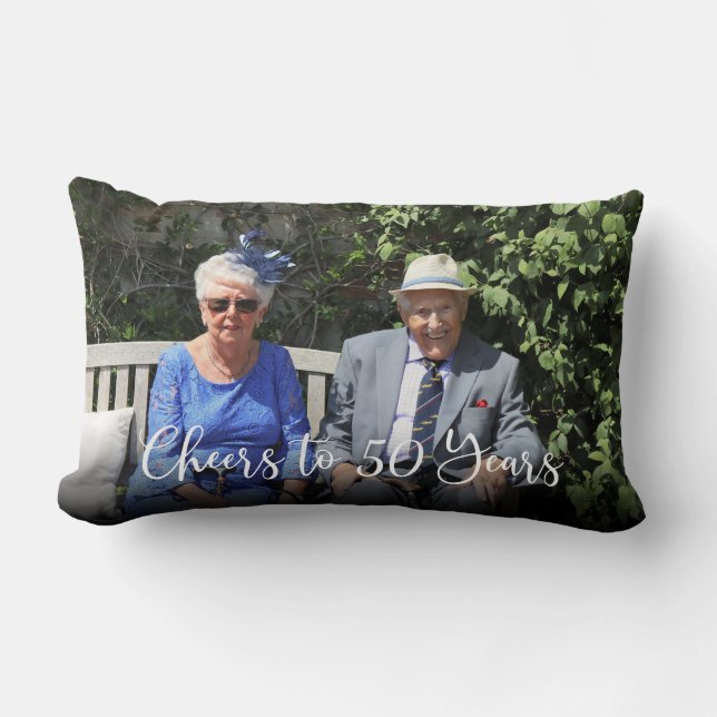 Cheers to XX Years Single Photo Custom Anniversary Lumbar Pillow (Front)