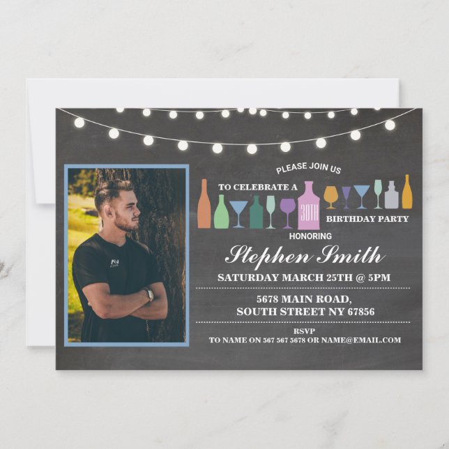 Cheers To Years Any Age Birthday Mens Bar Drinks Invitation (Front)